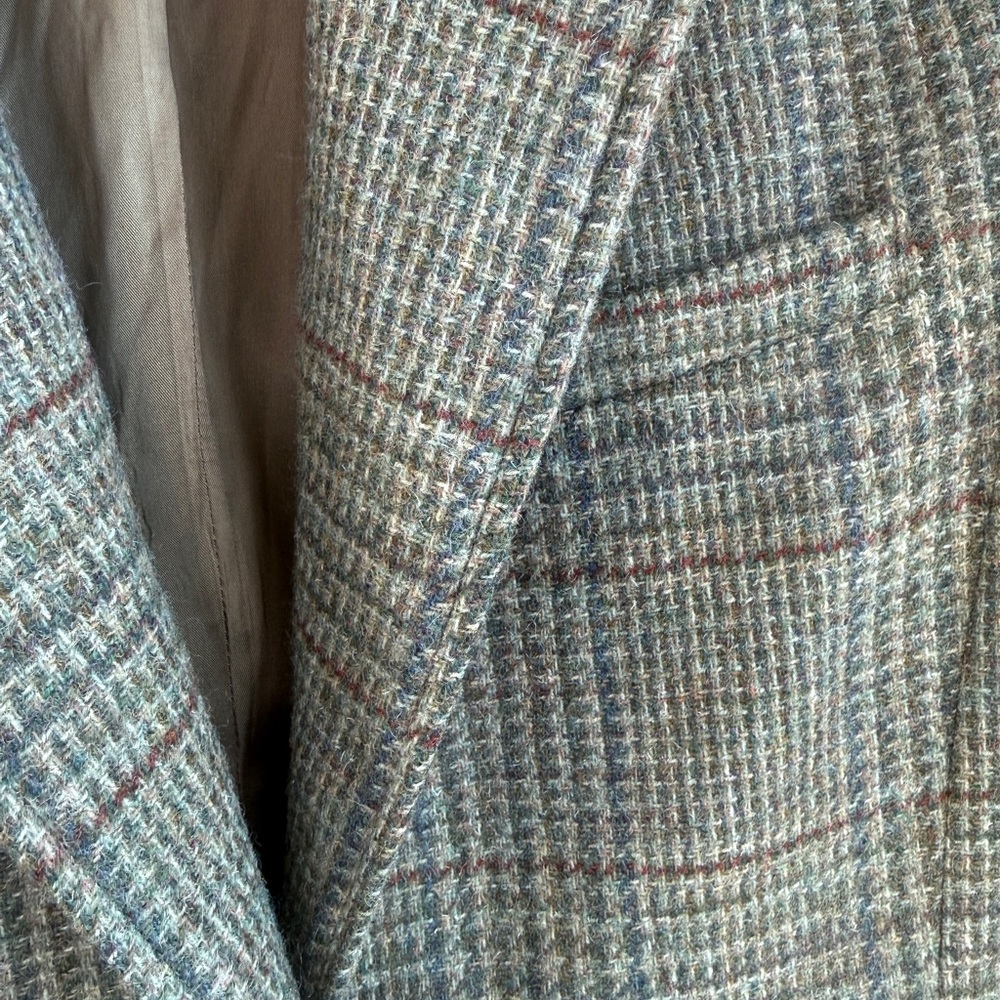 Lauren Ralph Lauren Wool Tweed Blazer Moss Green Plaid Equestrian Academia - Picture 4 of 9